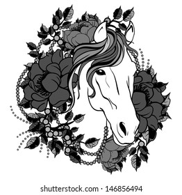 Horse head with flowers