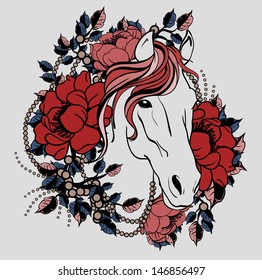 Horse head with flowers