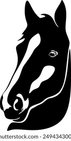 Horse head with flowing mane black and white vector design. Handmade without artificial intelligence