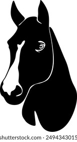 Horse head with flowing mane black and white vector design. Handmade without artificial intelligence