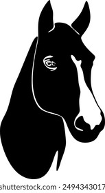 Horse head with flowing mane black and white vector design. Handmade without artificial intelligence