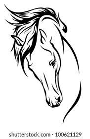 horse head with flying mane vector illustration