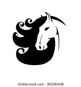 horse head with flying mane vector illustration. Company logo design