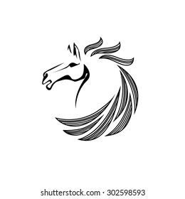 horse head with flying mane vector illustration. Company logo design