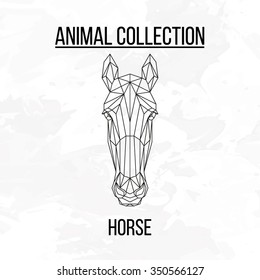 Horse head geometric lines silhouette isolated on white background vintage vector design element illustration