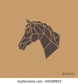 Horse head geometric lines silhouette isolated on light brown background. Vintage vector design element illustration. Horse face logo emblem template mascot symbol for business or shirt design.