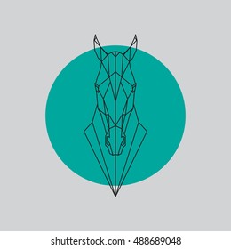 Silueta de líneas geométricas de cabeza de caballo aislada en fondo gris y verde. Ilustración del elemento de diseño del vector.