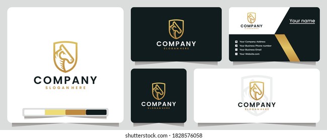 horse head ,golden ,shield , sport, logo design inspiration