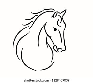 Horse head graphic logo template, vector illustration on white background. Stylish horse head outline for stable, farm, club race design. Running stallion for equestrian sport competition.