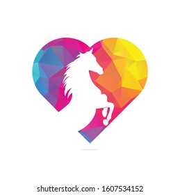 Horse head heart shape concept vector logo. Horse head sign. Horse head icon.