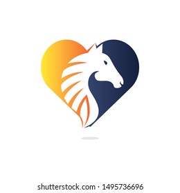 Horse head with heart shape logo design. Horse love template.