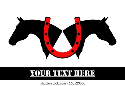 Horse head and the horseshoe. Silhouette of horse head. Twin Horses, consist of two layers, text placed in separated layer. 