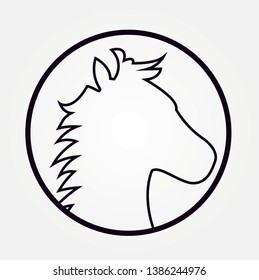horse head icon. thin line horse head icon.Head horse sign.Isolated white silhouette head horse in the black circle on white background