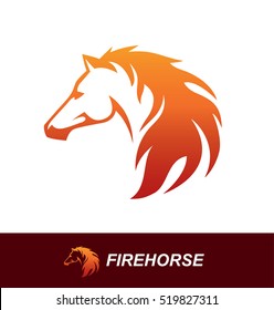 Horse head illustration with a mane looking like a fire flame. Speed, freedom and strength symbol. Can be used for sports logo or emblem design or as a tattoo