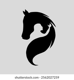 horse head illustration.silhouette of horse head and a woman