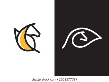 horse head with leaf logo design. linear style luxury icon vector illustration.