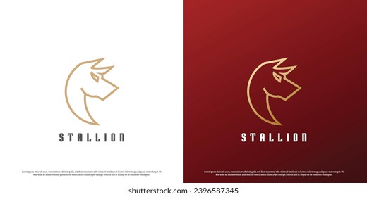 Horse head linear logo design illustration. Natural gradient colt stallion horse character animal head silhouette. Mascot flat icon simple elegant brave wise minimalist crest luxury classy.