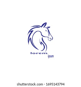 horse head logo blue line design vector