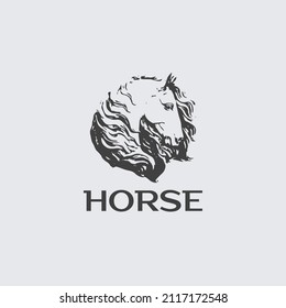 Horse head logo design with abstract texture graphics and black and white style