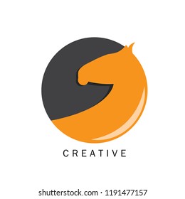 horse head logo design with the concept of golden ratio circle, and strengthened with orange color which has a friendly and adaptable meaning