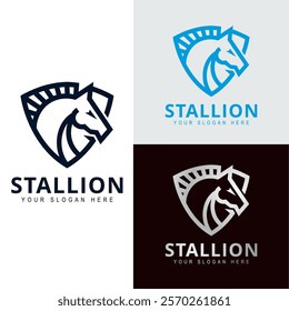 Horse head logo design. linear style luxury icon vector illustration.