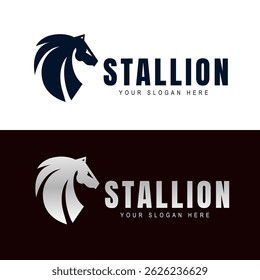 Diseño de logotipo de cabeza de caballo. Ilustración vectorial de icono de lujo de estilo lineal.
