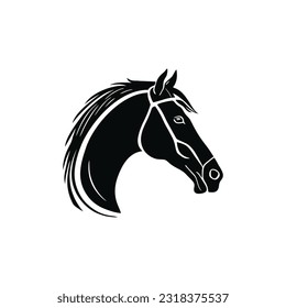 Horse head logo of horses face silhouette clipart. Horserace symbol of animal emblem icon, isolated on white background.