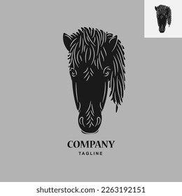 horse head logo in line art style.