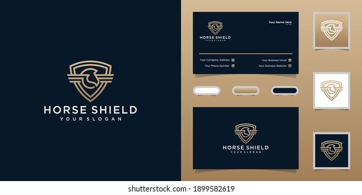 horse head logo and shield design template and business card