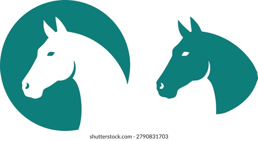 Horse head logo template with negative space circle and silhouette icons isolated on white background for corporate branding