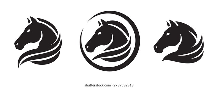 Horse head logo vector. Black silhouette of a stallion. Elegant equine symbol for mascot, emblem, tattoo, or farm branding. Isolated on white background.