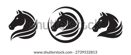 Horse head logo vector. Black silhouette of a stallion. Elegant equine symbol for mascot, emblem, tattoo, or farm branding. Isolated on white background.