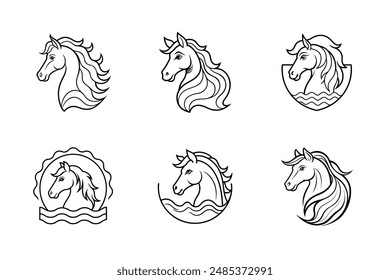 a horse head the mane has motif of ocean waves