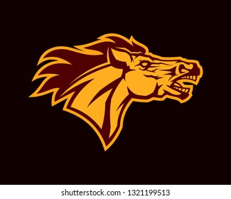 Horse head with mane. Mustang silhouette icon