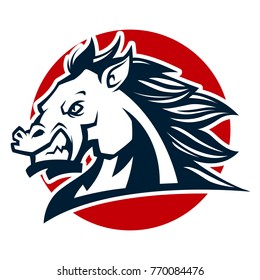 horse head mascot black and white illustration esports logo