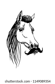 horse head with mustache,hand drawn vector illustration
