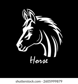 Horse head object on a black background. New 2026 year. hand drawing. Not AI, Vector illustration.