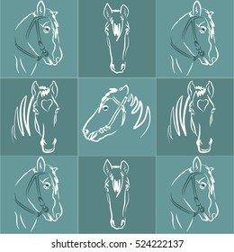 Horse head on a dark background. Vector sketch