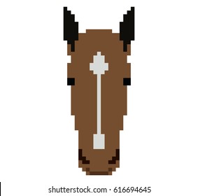 Horse head in pixel art style made of small colored squares