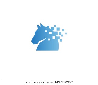 Horse Head Pixel Gradient Blue Logo Design Vector Symbol Illustration