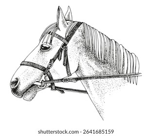Horse head portrait with bridle