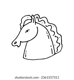 Horse head in profile. Ancient Greek art. Doodle. Vector illustration. Hand drawn. Outline.