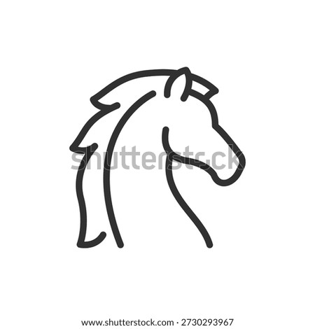 Horse head profile, linear icon. Animal symbol and equestrian theme. Line with editable stroke.