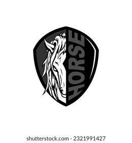 horse head and shield logo design
