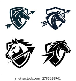 Horse head shield logo icons with arrow