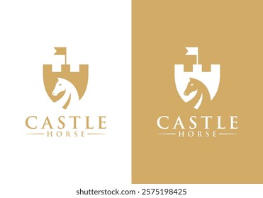 horse head with shield logo vector graphic design