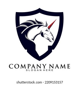 Horse head and shield vector logo