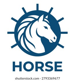 Horse head in a ship wheel circle logo design icon