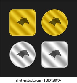 Horse head side view to the right silhouette gold and silver metallic coin logo icon design