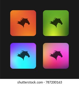 Horse head side view to the right silhouette four color gradient app icon design